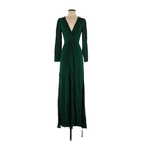 Reformation Gatsby Dress emerald dark green Size 2 deep v neck - Picture 6 of 12